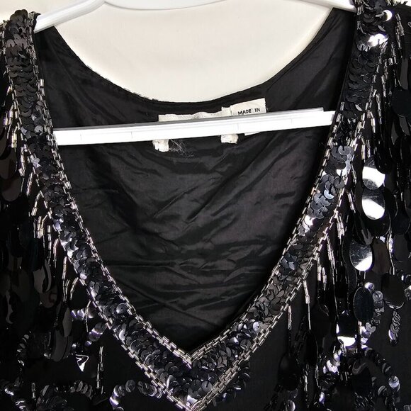 Vtg OLEG CASSINI Silk Dress BLACK Beaded size 10 Great Gatsby Cocktail Evening - Picture 6 of 13
